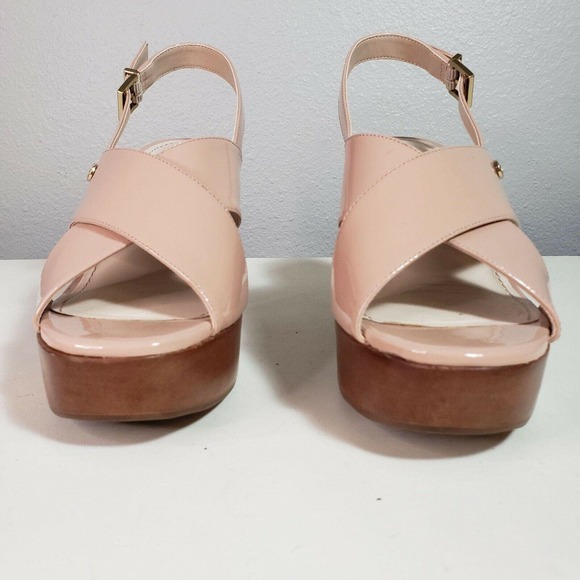 Kendall & Kylie Shian Patent chunky Sandal sling back nude‎ crossover open toe 8 - Picture 4 of 7